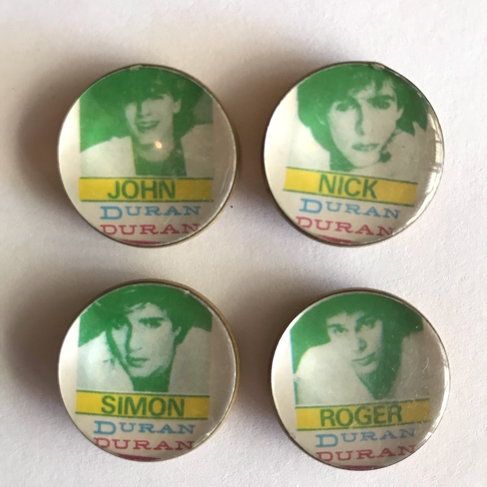 Lot of 4 Vintage Duran Duran pins 1984 lacquered collectible authentic
